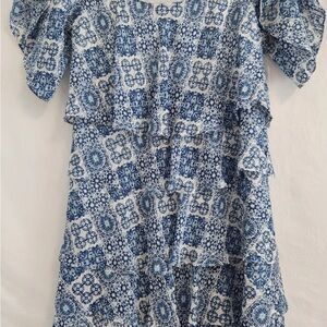 Robbie Bee Blue and White Patterned Dress